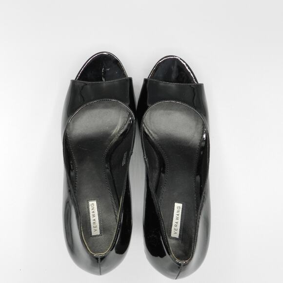 Vera Wang Selima Platform High Heels Size 9.5 Black Patent Open Toe Pump‎ - Picture 7 of 9